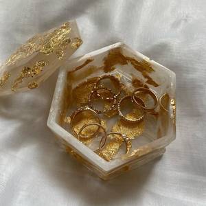 Handmade Epoxy <b>Resin</b> Jewelry Box With Gold Leaf Inlay Hexagonal Shape Decorative Trinket Box Home Decoration Gift <b>Resin</b> <b>Crafts</b> - Product Image 3