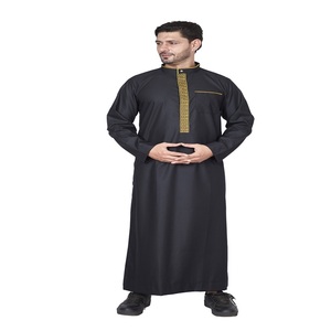 Túnica Negra de Manga Larga para Hombre, con Cuello Alto, Bordada, para Oración, Estilo Étnico de Oriente Medio, Poliéster, Ramadán - Product Image 1