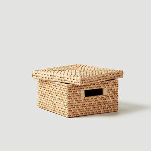 Rectangular office document <b>storage</b> <b>box</b>, woven from natural rattan, with a tight-fitting lid. - Product Image 3
