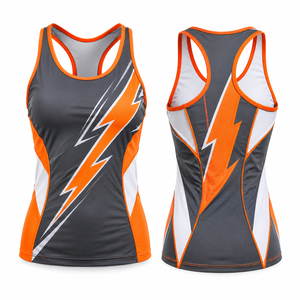 Débardeur sportif pour femme à dos nageur, imprimé par sublimation motif géométrique éclair, séchage rapide, en polyester tricoté, sans manches - Product Image 1