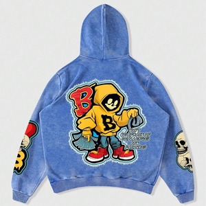 Men's Casual Oversized Hoodie <b>Skeleton</b> Head Letter Print 100% Cotton Fleece Drop Shoulder Streetwear Pullover Hoodie OEM ODM - Product Image 2