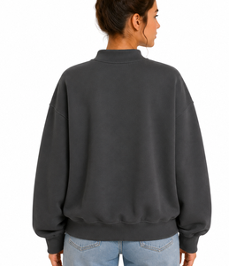 Oversized Women's <b>Mock</b> <b>Neck</b> Pullover Sweatshirt Front Logo Cotton Blend Cozy Everyday Streetwear Fashion <b>Top</b> - Product Image 3