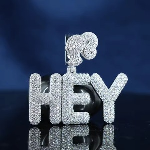 personalized <b>Initial</b> Letter <b>Pendant</b> 18K Gold Plated Hip Hop VVS Moissanite Name Letter <b>Pendant</b> 925 <b>Silver</b> Girls Bail <b>Pendant</b> - Product Image 1