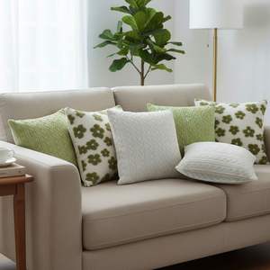 ชุดปลอกหมอนตกแต่งลายดอกไม้ 6 ชิ้น แบบถักลายเคเบิล สีขาวและสีเขียว สำหรับบ้านและสำนักงาน - Product Image 2