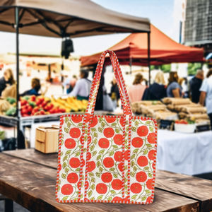 Bolsa de Mano de Algodón Acolchada con Estampado Floral Rojo, con Correa para el Hombro, Hecha a Mano, Moderna, Bolsa de Viaje con Bolsillo - Product Image 1