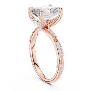 Bague solitaire en or rose avec diamant taille émeraude, élégante bague de fiançailles et de mariage, pavé de diamants, bijoux de luxe pour femmes - Product Image 1