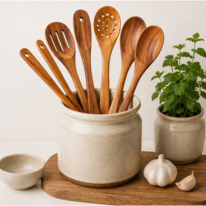 Ensemble de cuillères de cuisine en bois écologiques et modernes, spatules en bois compatibles avec les ustensiles antiadhésifs, fournitures de cuisine en vrac - Product Image 2