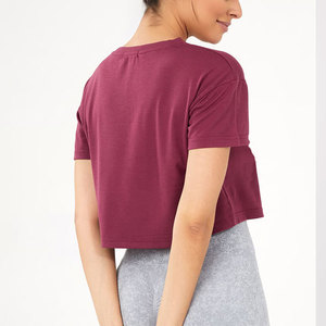 Camiseta Deportiva Holgada y Elástica para Mujer, Corte Cuadrado, Manga Corta, Oversize, Material de Jersey de Algodón, Top Corto - Product Image 4