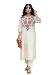 Venta al por mayor elegante conjunto informal de las mujeres personalizado étnico indio Kurti pantalones Oficina vacaciones desgaste Oficina parche de las mujeres - Product Image 3