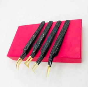 Ensemble de pinces à cils classiques, pinces à extensions de cils de couleur noire et dorée, poignée diamant, qualité A+, pince à cils pour lifting des cils - Product Image 3