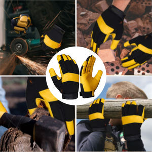 Gants de sécurité anti-vibration, couleur noir et jaune, paume en cuir, protection des mains avec fonction antidérapante - Product Image 6