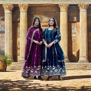 ชุดเดรสผ้าจอร์เจตต์พร้อมผ้าคลุมไหล่ ตกแต่งด้วยงานปักเลื่อมหนัก - Product Image 1