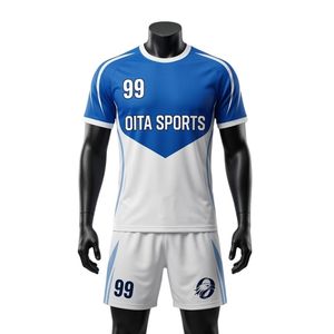 ชุดยูนิฟอร์มแฮนด์บอลชาย สีน้ำเงินขาว ทูโทน เสื้อโพลีเอสเตอร์ กางเกงขาสั้น ชุดกีฬาสำหรับทีม ชุดแข่งขัน ชุดฝึกซ้อม - Product Image 1