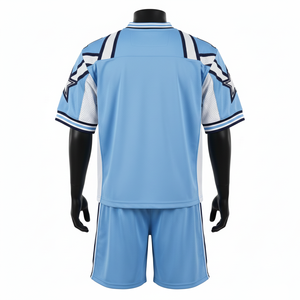 Ensemble maillot et short de football pour homme, 160 GSM, polyester premium, maille bleu ciel, blanc, marine, logo personnalisé pour ensemble homme - Product Image 2