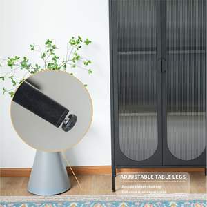 Armoire de rangement haute en verre moderne pour salon avec étagères et portes réglables - Product Image 3