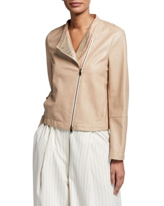 Vente en gros Veste de moto matelassée durable pour femmes printemps grande taille en cuir d'agneau véritable enduit écologique coupe-vent - Product Image 2