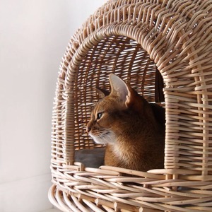 Tissé à la main écologique motif rayé rotin chat maison porte lits pour animaux de compagnie accessoires pour petits animaux - Product Image 4