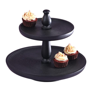 Nuevo y Moderno Soporte de Madera de Acacia de 2 Niveles para Pasteles, Soporte de Exhibición de Cupcakes y Postres con Asa, Platos Redondos Naturales y Ecológicos - Product Image 1