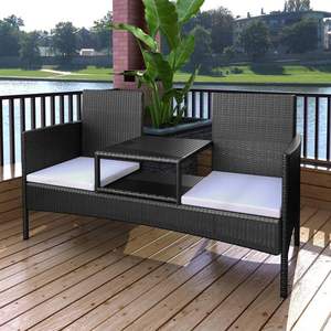 Banco de Jardín de Ratán PE Negro Resistente, Muebles de Patio Estándar - Product Image 1