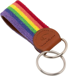 Wholesale Custom Rainbow Needlepoint Leather Aluminum Keychain Handmade Woven Fabric <b>Loop</b> <b>Key</b> <b>Ring</b> Sports Luxury Pride Gift - Product Image 4