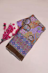 Tissu en crêpe naturel violet lavande à imprimé floral Buta avec bordure ornementale épaisse pour la confection de robes Kurti de créateur - Product Image 6