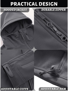 Men's Tactical Softshell <b>Jacket</b> Windproof Waterproof <b>Fleece</b> <b>Lined</b> Outdoor Hooded Winter Zip-Up Coat Multi-Zipper Pockets Stand - Product Image 3