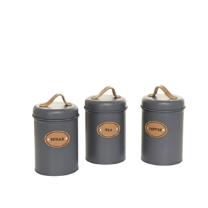 Vintage Metal Storage <b>Canisters</b> <b>Set</b> Of 3 Cylinder Airtight Lids For Sugar Tea Coffee Kitchen Use Food Storage <b>Canister</b> - Product Image 1