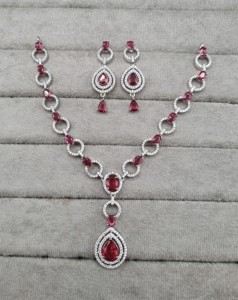 Elegant American Diamond Jewelry Set Oval <b>Link</b> Chain Necklace With Pear Drop Halo Pendant & Matching Earrings for Women Supplier - Product Image 5