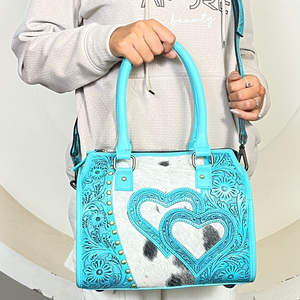 Sac de voyage élégant en cuir de vachette façonné à la main style western 2026, motif cœur, sac à bandoulière pour le week-end et le quotidien - Product Image 4