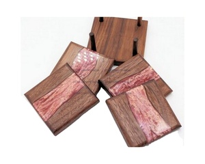 Handmade Round Tea Best <b>Coaster</b> Acacia Wood Diamond Pattern Resin Best <b>Coaster</b> | <b>Set</b> of 4 for Office & Home by STAR CRAFTS - Product Image 1