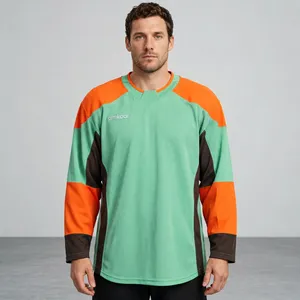 Maillot de hockey sur glace personnalisé Amkoor pour homme, manches longues, col en V, blocs de couleur, maille polyester, évacuation de l'humidité, vêtements de sport - Product Image 1
