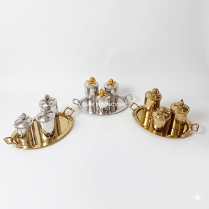 Luxury Gold and Silver Hammered Metal Jar Set with Tray <b>Decorative</b> Storage Containers <b>Kitchen</b> Serving Home <b>Decor</b> Gift Item Set - Product Image 1