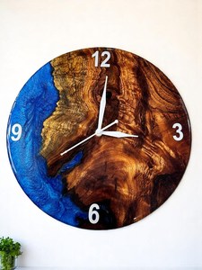 Blue Epoxy Resin Wooden Wall <b>Clock</b> Handcrafted Live Edge Wall Art One-of-a-Kind Resin Wood Decor Unique Rustic Timepiece. - Product Image 2