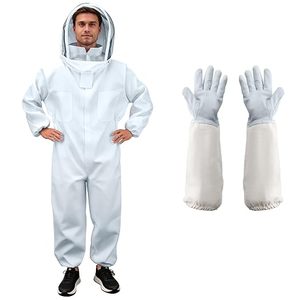Combinaison d'apiculteur intégrale blanche avec voile amovible, niveau D, coupe ample, respirante, coutures soudées, manches en polyester - Product Image 3