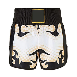 Pantalones Cortos de Muay Thai Blancos Dorados, Pantalones de Kickboxing de Satén Tradicionales, Ropa Profesional de Artes Marciales, Pantalones Cortos Personalizados para Equipos - Product Image 1