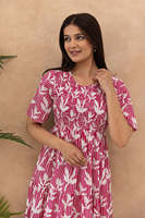 Robe midi rose à rayures et imprimé floral, col en V, manches courtes, coupe trapèze ample, décontractée, en coton tissé respirant pour l'été