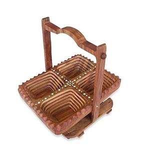 Round Wooden Basket Tokri for Fruits <b>Vegetables</b> Multipurpose Table Top Kitchen Home Decor Basket Ideal for Gifting - Product Image 1