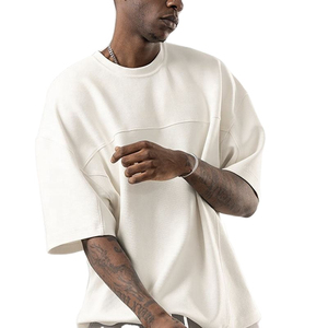 OEM Custom Men's Plain Off <b>White</b> T-Shirt Horizontal Chest Seam Heavyweight Cotton Loose Blank Streetwear <b>Tee</b> Wholesale - Product Image 2