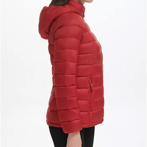 Chaqueta Acolchada con Capucha Roja para Mujer, Rellena de Plumón, Cortavientos, con Cierre de Cremallera, Abrigo Casual de Invierno, Largo Regular, Color Sólido, Unisex - Product Image 3