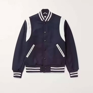 Veste universitaire unisexe en laine Econex Sports, bleu marine, avec patch brodé lettre S, col montant, coupe classique, style preppy - Product Image 1