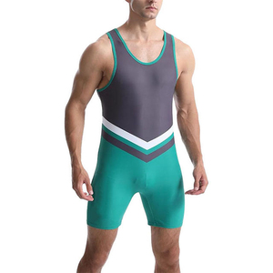 Singlet de Lucha Unisex Verde y Gris, Ajustado, de Spandex, Absorbente de Humedad, Elástico, Ropa Deportiva de Combate, Talla Adulto, 100% Poliéster - Product Image 5