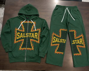Conjunto Deportivo SALSTAR Verde con Capucha, Sudadera con Cierre Completo y Pantalones Jogger, Ropa Deportiva de Invierno, Corte Holgado, Algodón, Ropa de Otoño - Product Image 6