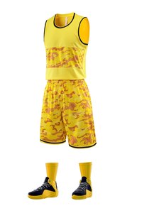 Conjunto de Camiseta de Baloncesto Amarilla Unisex, Camiseta sin Mangas, Pantalones Cortos con Cintura Elástica, 100% Poliéster, Transpirable, de Secado Rápido, para Verano - Product Image 5