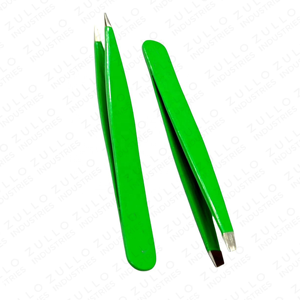 Hot Selling Professional Green Eyebrow Tweezers Set of 2 Powder Coated Slanted Pointed Tip Stainless Steel Beauty <b>Tool</b> - Product Image 5