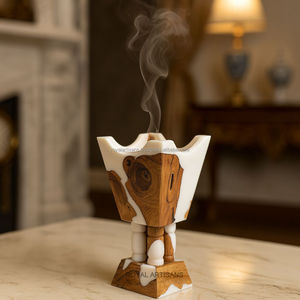 Quemador de sándalo hecho a mano con incrustaciones de resina púrpura de latón, quemador de incienso aromático, decoración del hogar, regalo de Ramadán - Product Image 4