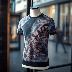 Camiseta de punto estampada ajustada para hombre, camiseta informal de manga corta elástica y suave - Product Image 3