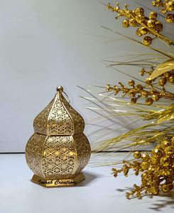 Decorative Metal Moroccan <b>Lantern</b> Antique Gold Finish Hanging or Tabletop <b>Tealight</b> Candle Holders Vintage Floral Cutwork Design - Product Image 2