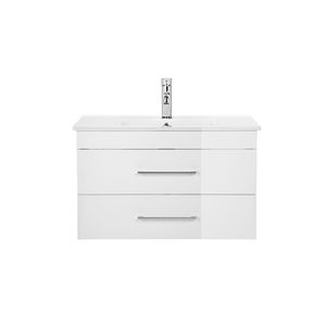 Meuble-lavabo mural blanc brillant de 32 pouces à double tiroirs Système de fermeture en douceur Évier en céramique Cadre en aluminium pour moderne - Product Image 2