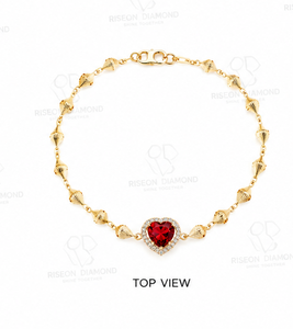 Elegante pulsera en oro de 18 quilates con halo de rubí en forma de corazón, eslabones inspirados en conchas con diamantes naturales, diseño romántico de alta costura y lujo. - Product Image 5