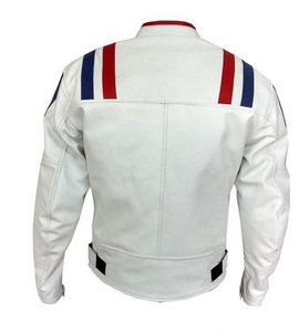 Chaqueta de Motociclista de Cuero para Hombre, Color Blanco, Negro y Rojo, con Bloques de Color, Manga Larga, Equipo de Protección para Motociclismo - Product Image 6